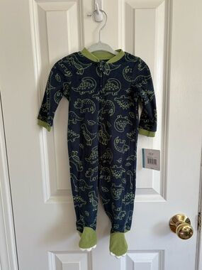 Little Me Navy Footed One-Piece with Green Dino Print